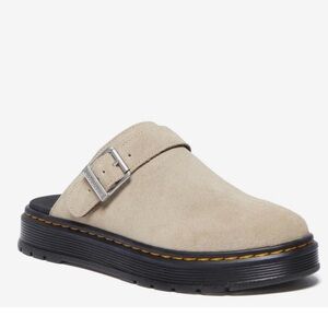 Dr. Martens taupe suede platform mules